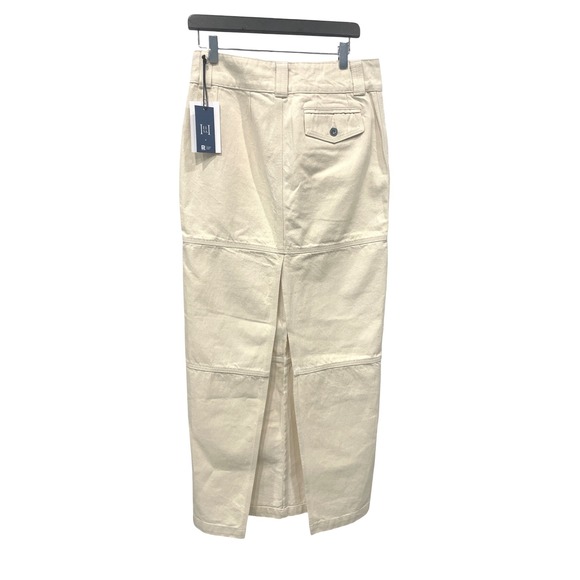 NEW HELSA Maxi Denim Skirt Ecru Utility Button Front Slit Size S - Picture 5 of 10